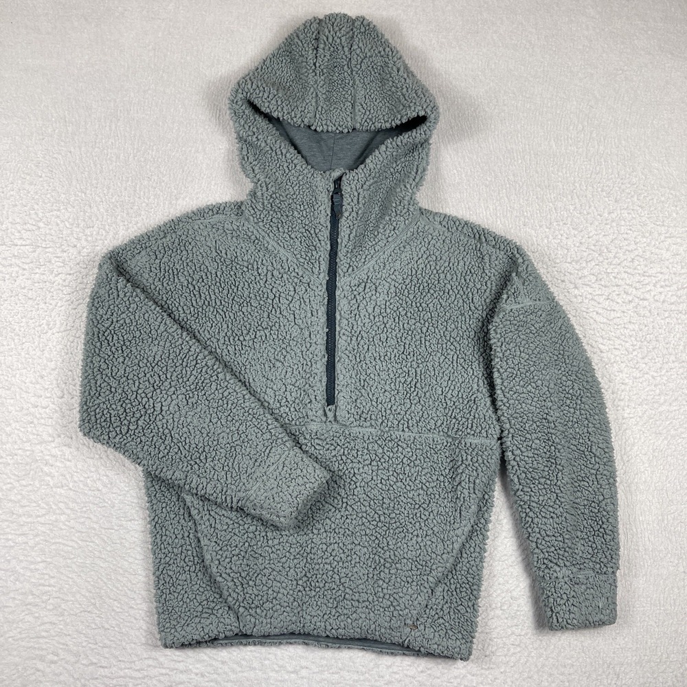 Prana Pullover Womens Small Blue 1/2 Zip Furry Fleece‎ Hooded Outdoors Travel